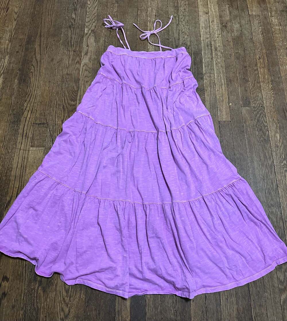 American Eagle Sunchaser Knit Tiered Tie-Shoulder Maxi Dress Summer Purple M